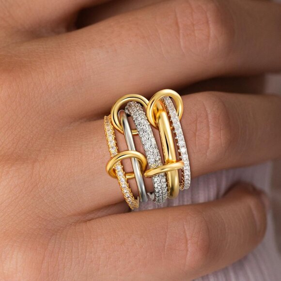 Elegant 14K Gold Plated Silver Multi-Color Stackable Rings for Women, Stylish Mi - Picture 2 of 7